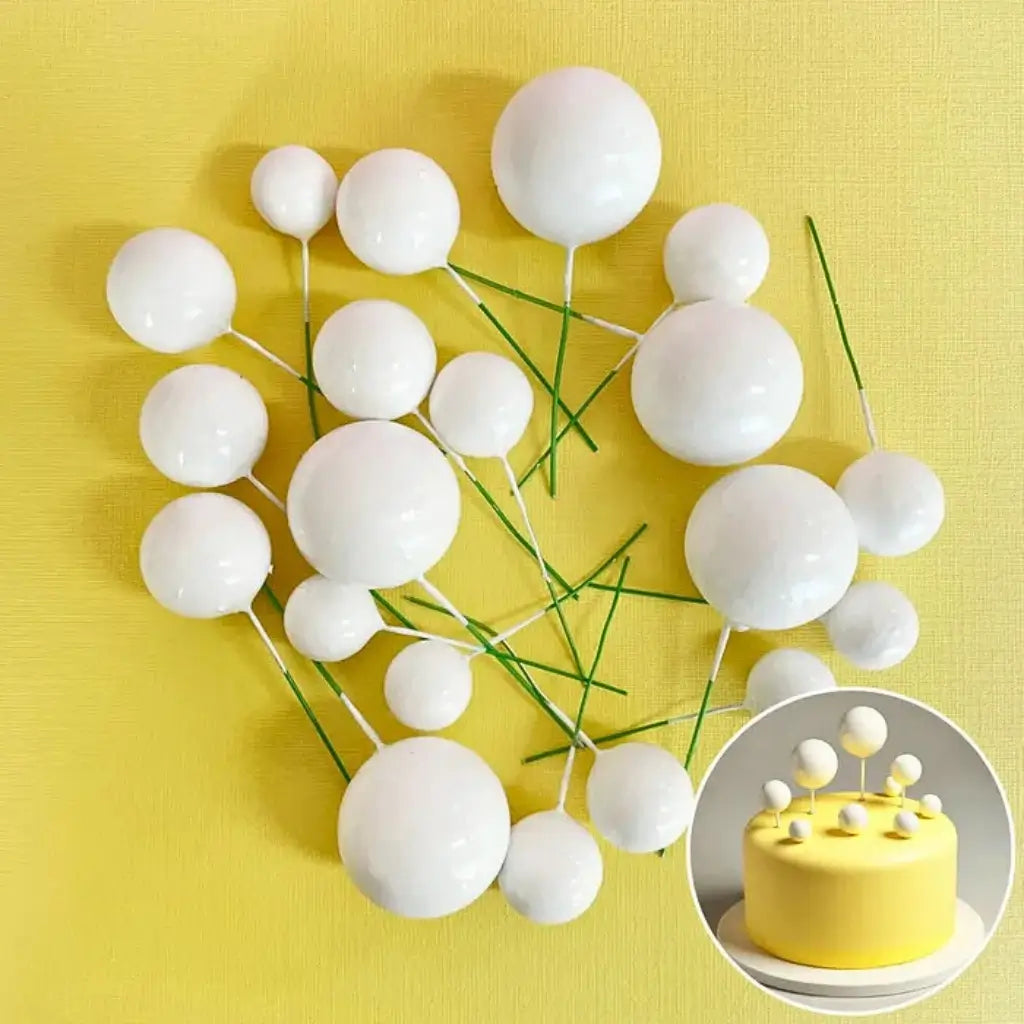 White deco foam ball cake topper set
