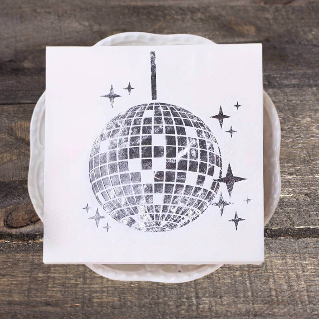 White Disco Ball Cocktail Napkins 16pk