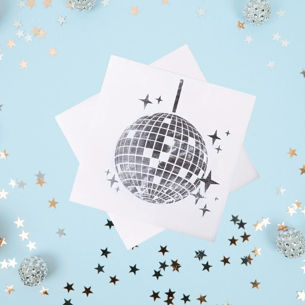 White Disco Ball Cocktail Napkins 16pk