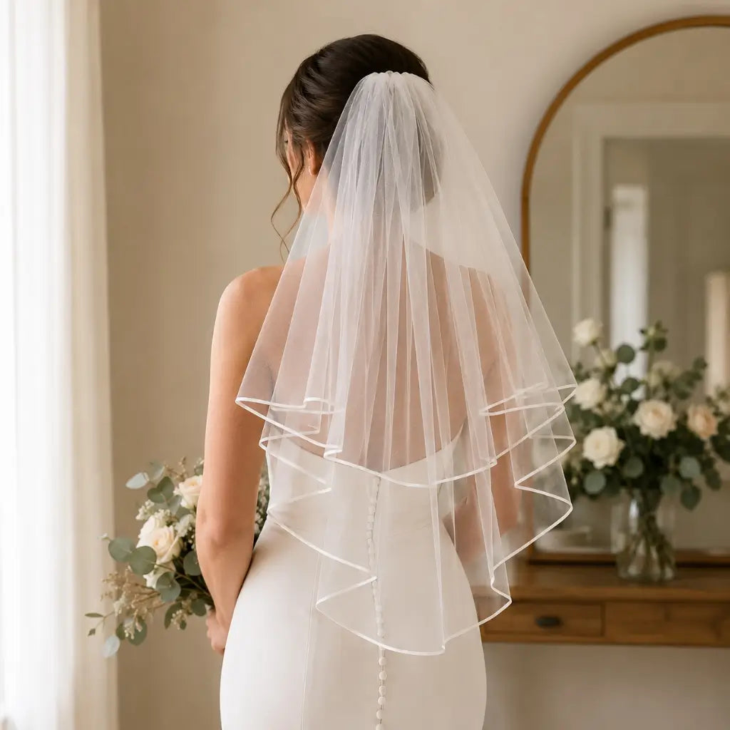 White Double Layer Bridal Wedding Veil.