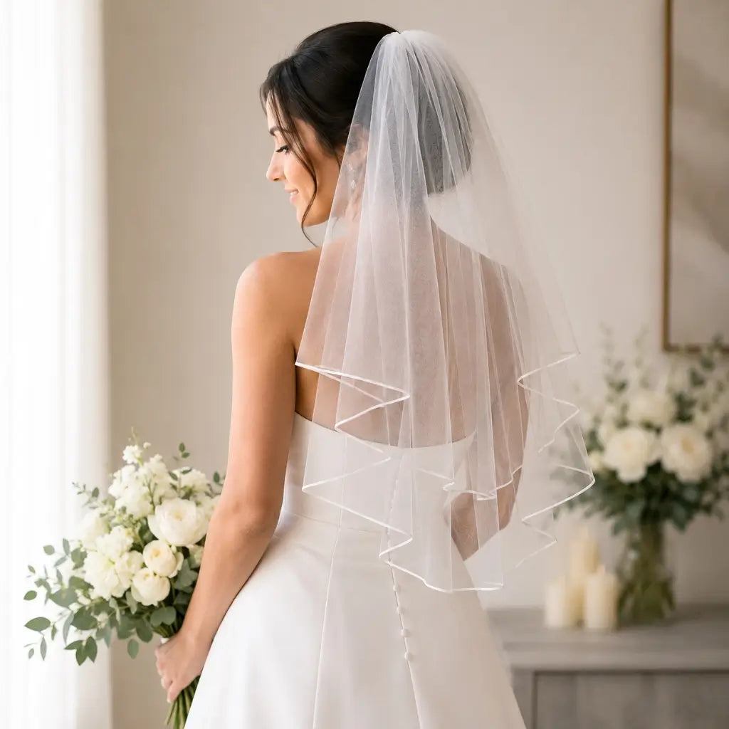 White Double Layer Bridal Wedding Veil.