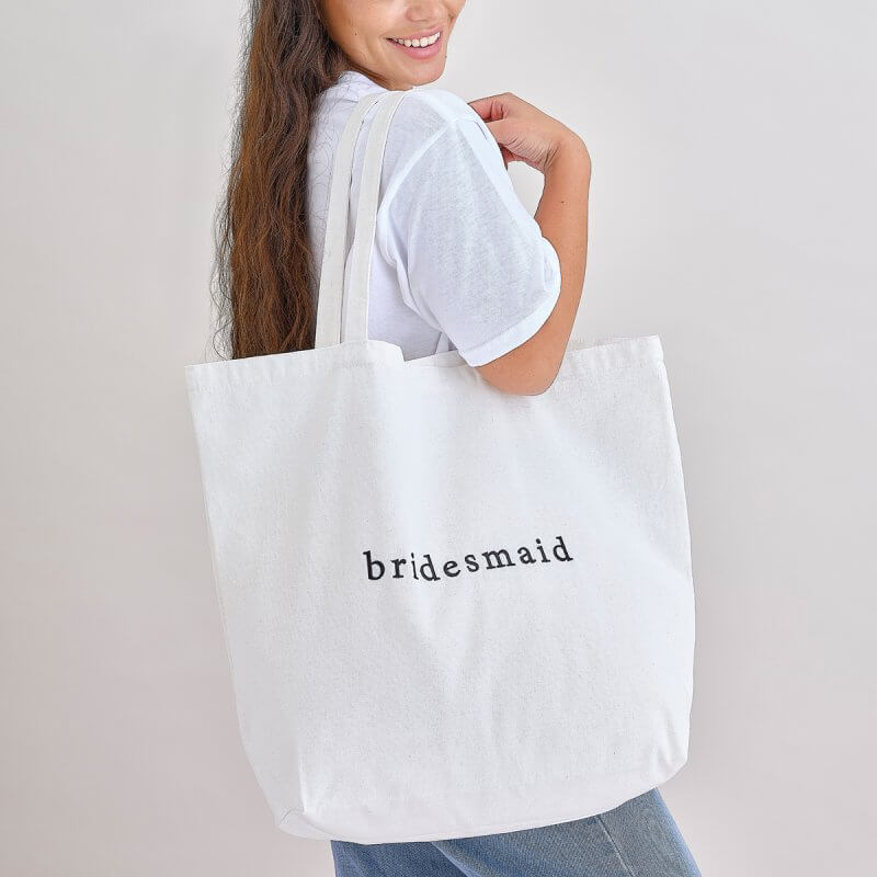 White Embroidered Bridesmaid Tote Bag