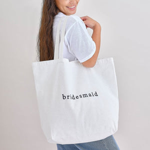 White Embroidered Bridesmaid Tote Bag