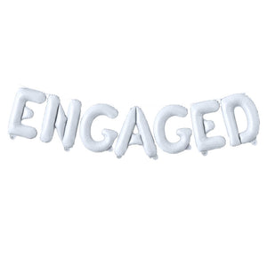 White ENGAGED foil balloon banner for engagement party