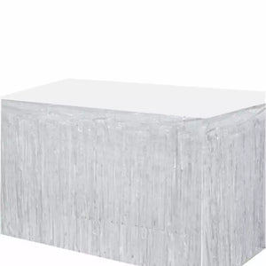 White Foil Fringe Table Skirt