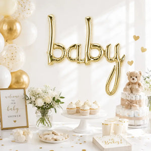 White Gold 'baby' Script Baby Shower Foil Balloon