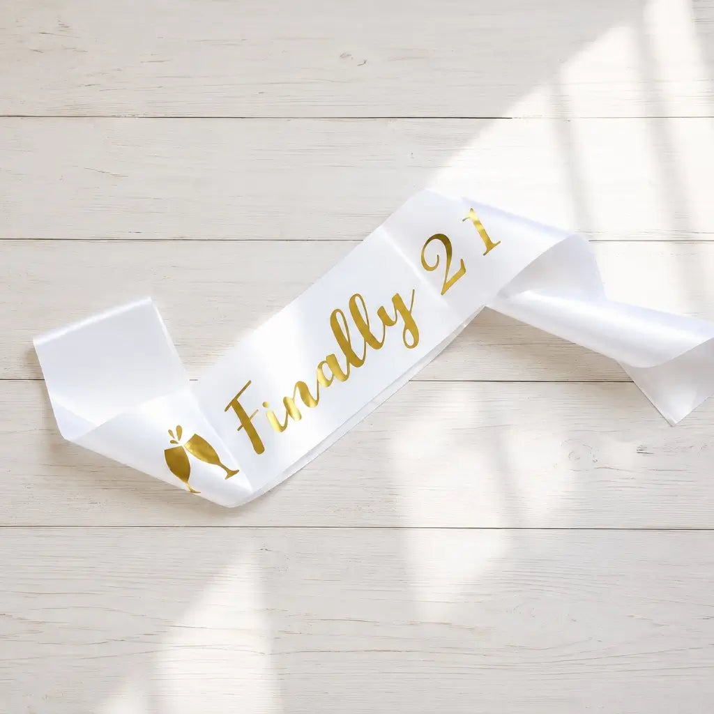 White 'Finally 21' Birthday Party Sash
