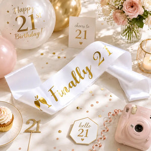 White 'Finally 21' Birthday Party Sash