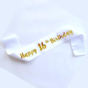 White 'Happy 16th Birthday' Party Sash birthday girl outfit accessory