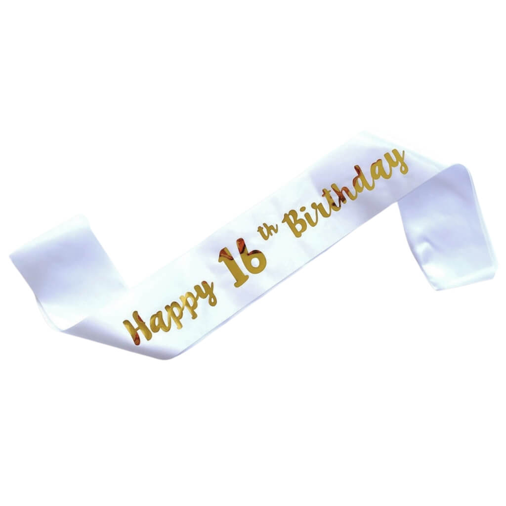 White 'Happy 16th Birthday' Party Sash birthday girl outfit accessory