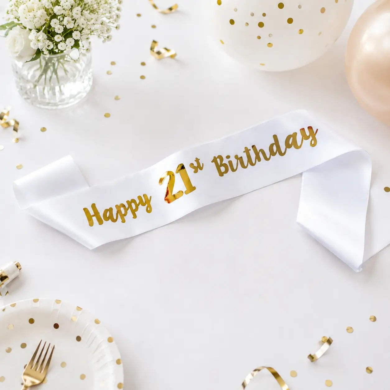 White 'Happy 21st Birthday' Party Sash