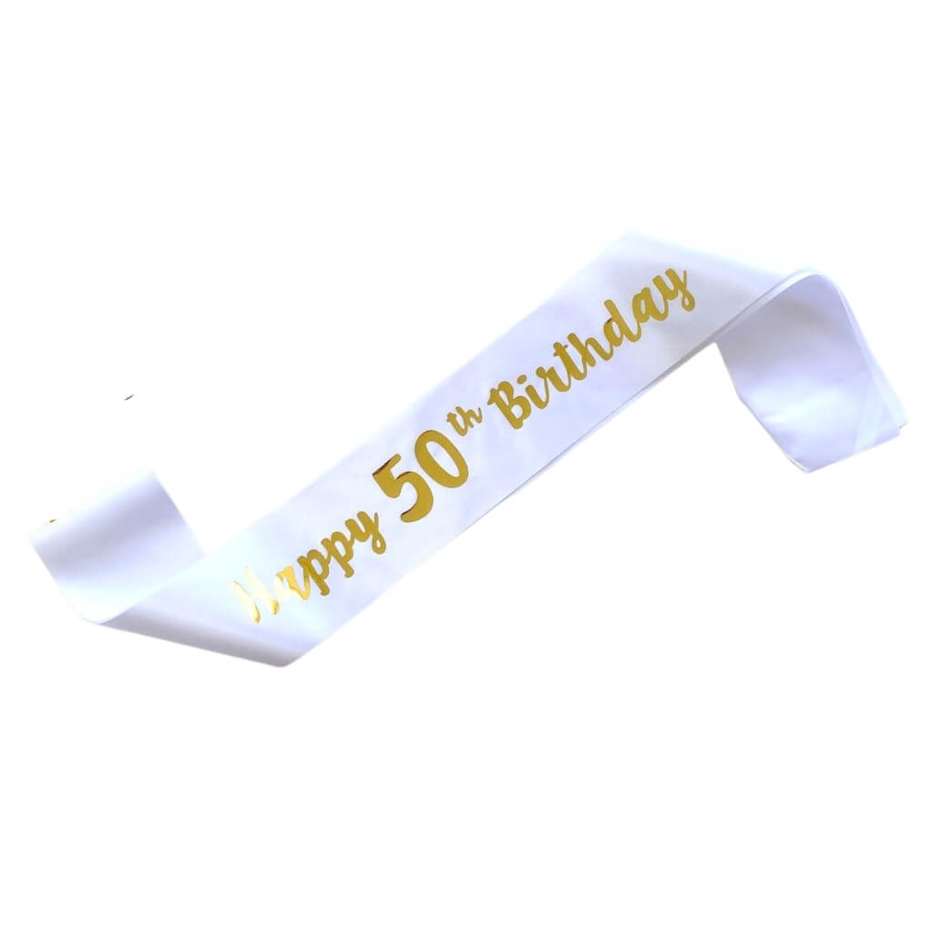 White 'Happy 50th Birthday' Party Sash birthday girl outfit accessory