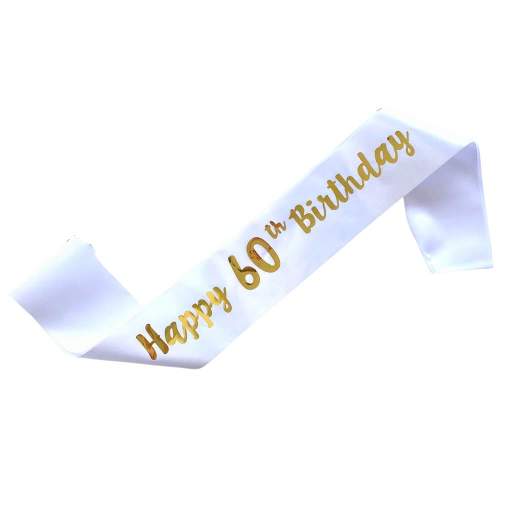 White 'Happy 60th Birthday' Party Sash outfit accessory