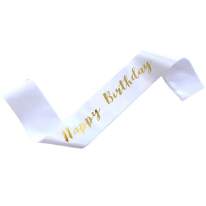 White 'Happy Birthday' Fabric Party Sash