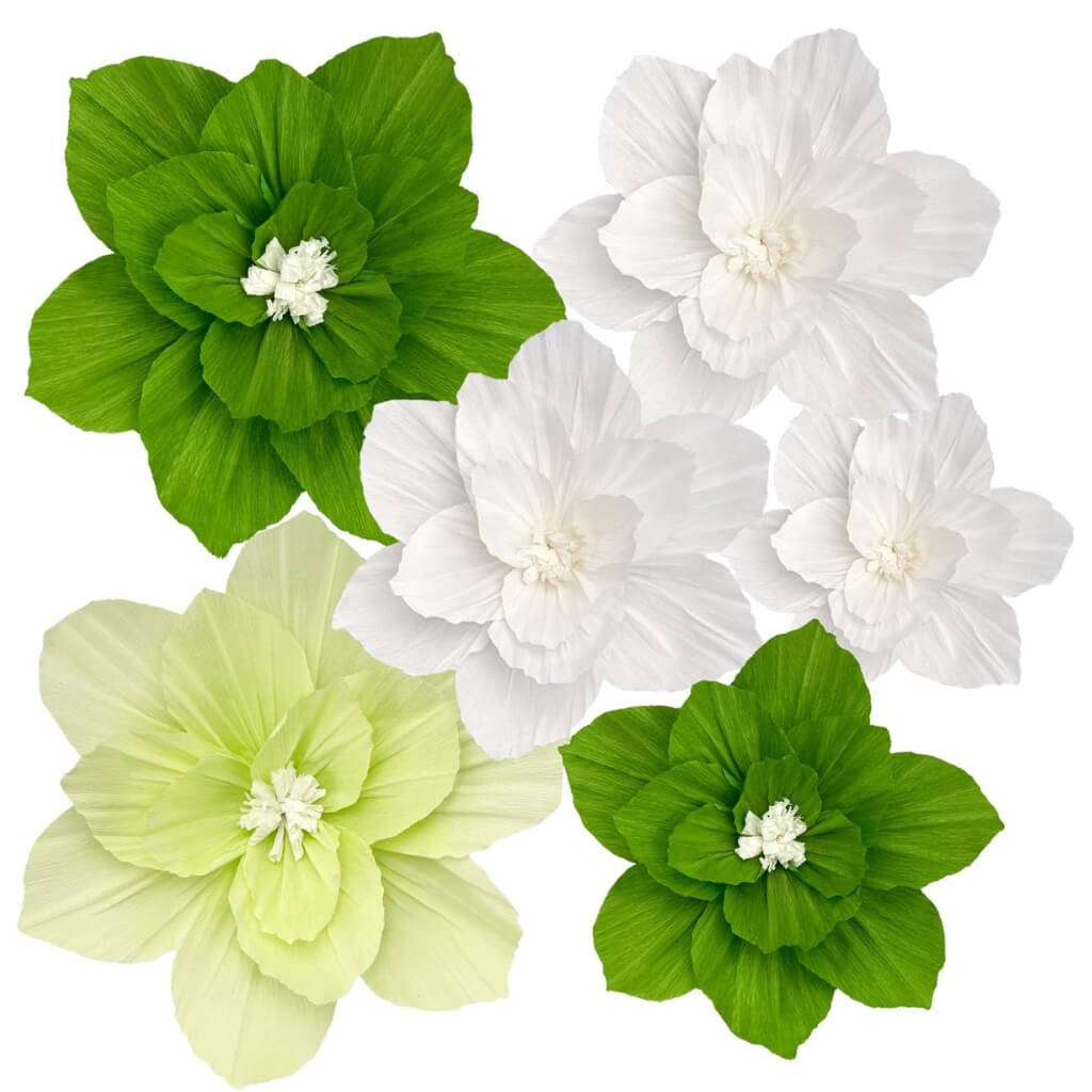 White Green Crepe Paper Peony Flower Arrangements 14pk