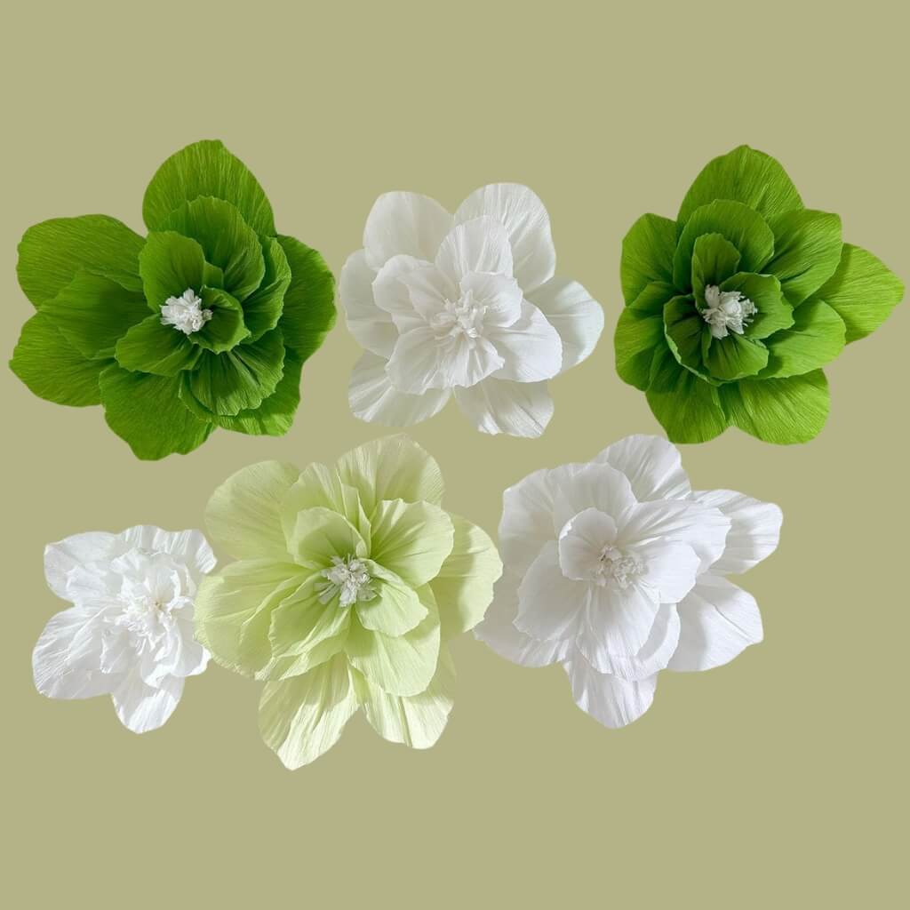 White Green Crepe Paper Peony Flower Arrangements 14pk