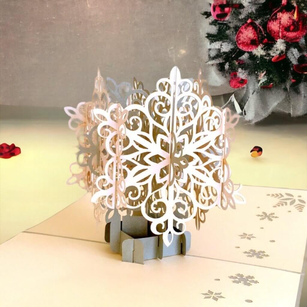 Handmade White & Grey Christmas Snowflake Pop Up Greeting Card - Pop Up Xmas Cards