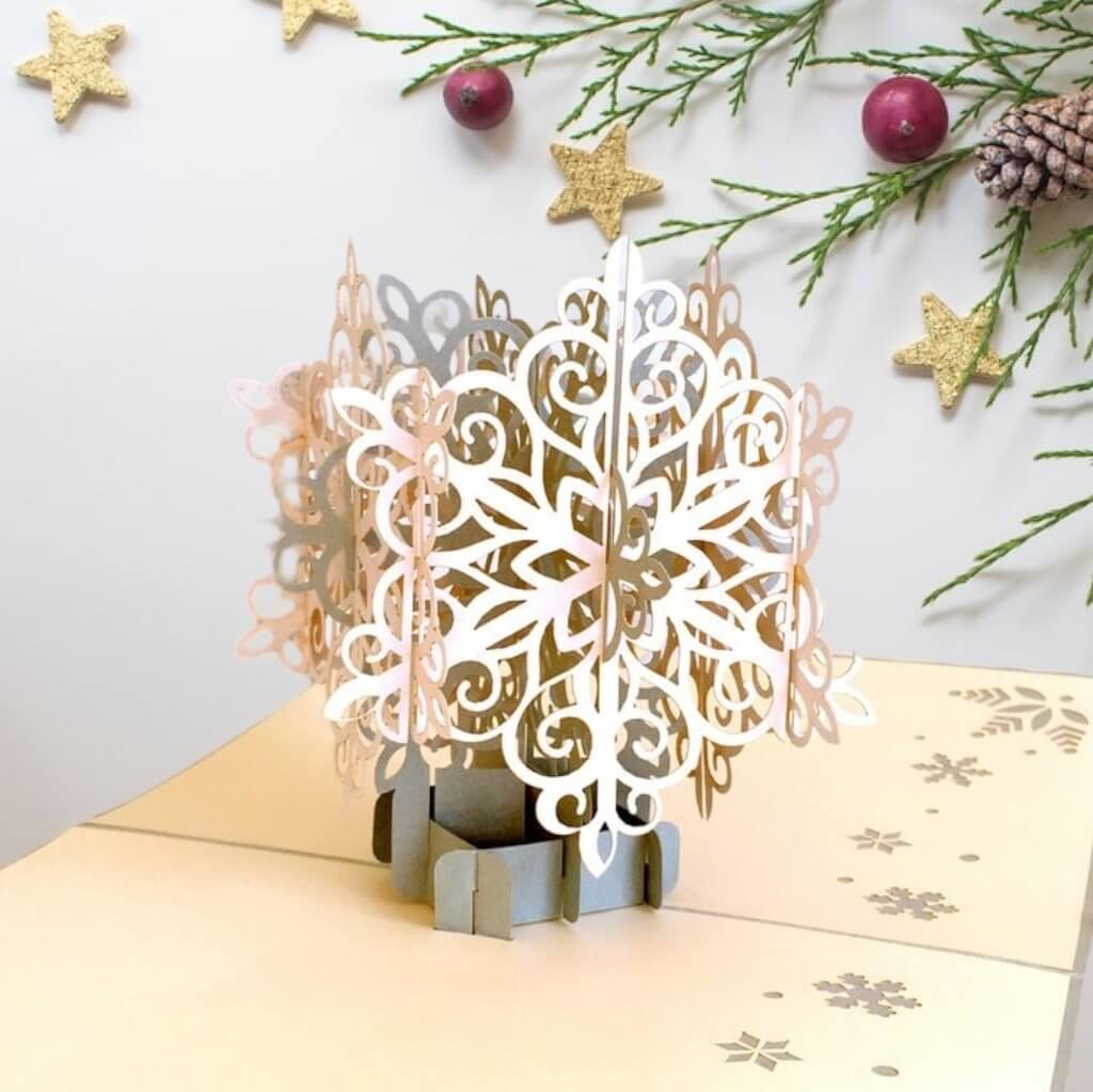 Handmade White & Grey Christmas Snowflake Pop Up Greeting Card - Pop Up Xmas Cards