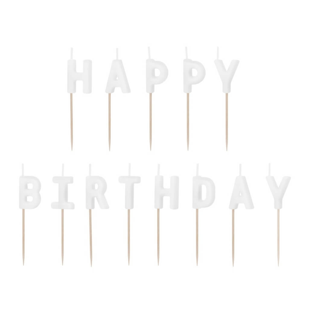 White Happy Birthday Candles with Picks