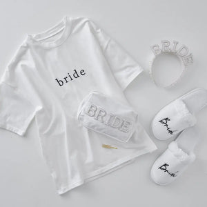 White Fluffy Bride hen party Slippers