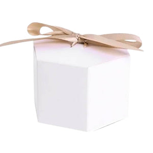 Pack of 10 Hexagon Gift Boxes with Brown Ribbons white