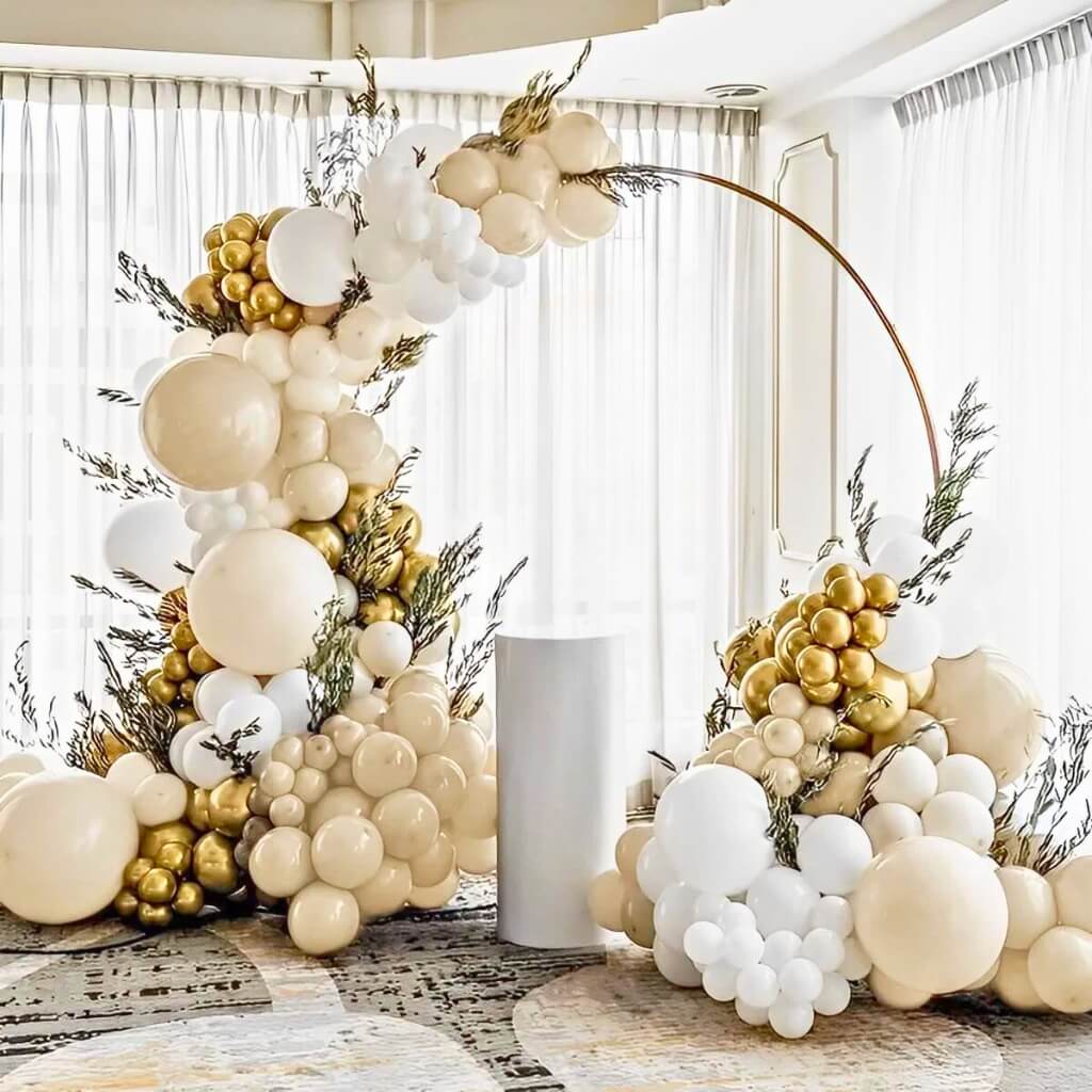 White, Chrome Gold & White Sand Balloon Garland DIY Kit 127pk