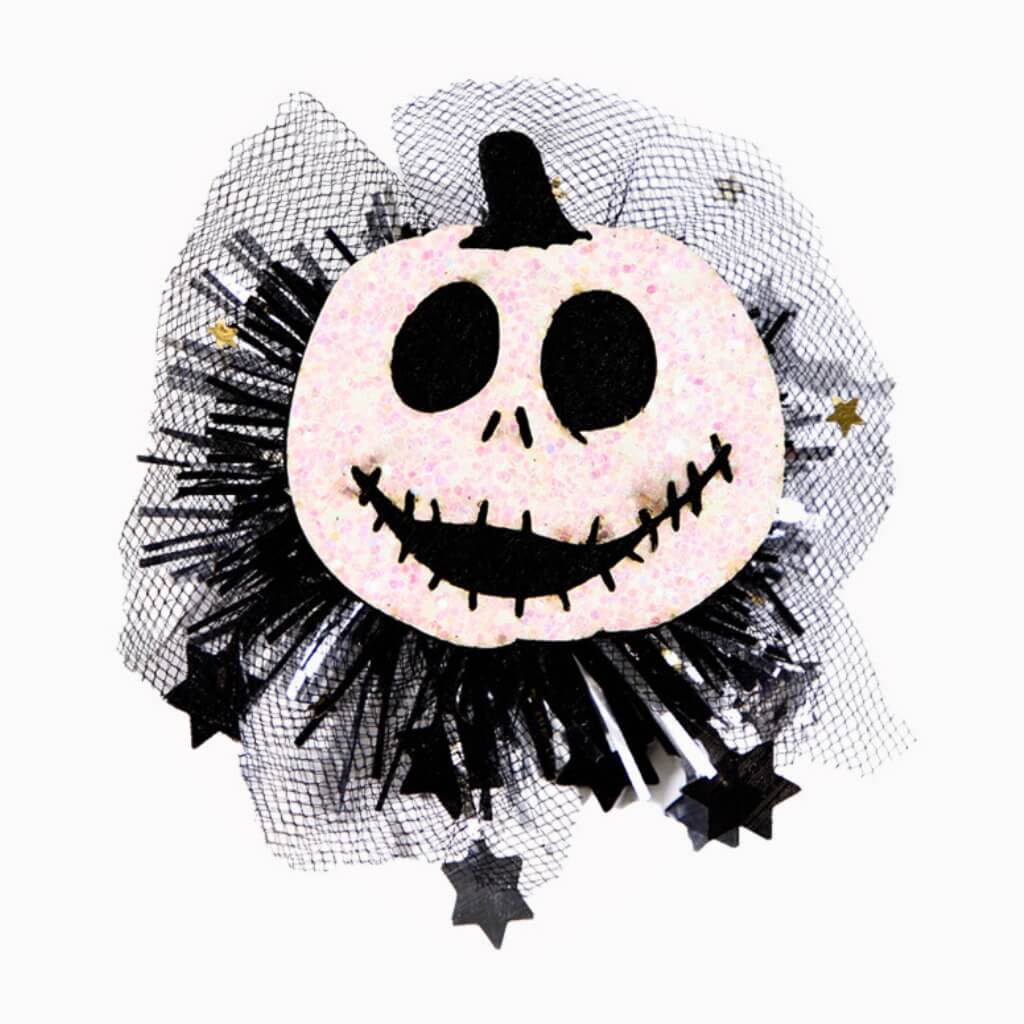 White Glitter Spooky  Pumpkin Tinsel Hair Clip