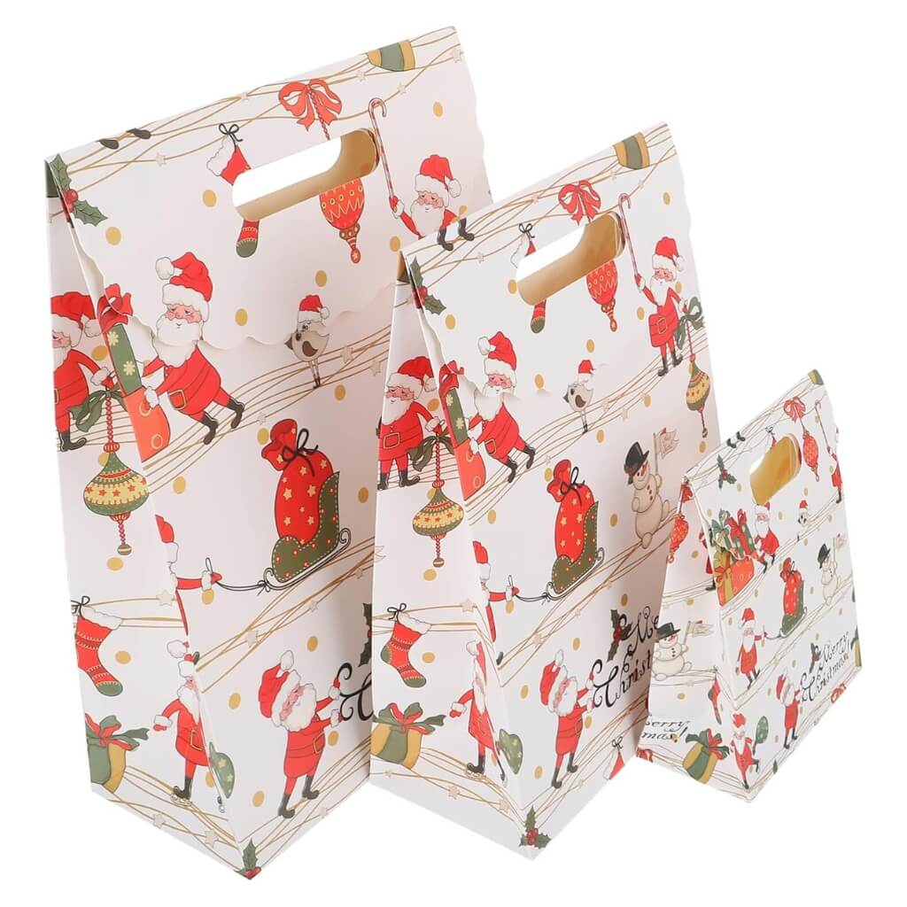 White Merry Christmas Paper Gift Bag - Santa & Snowman