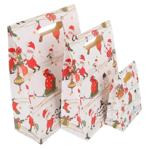 Red & White Merry Christmas Paper Gift Bag - Santa & Snowman