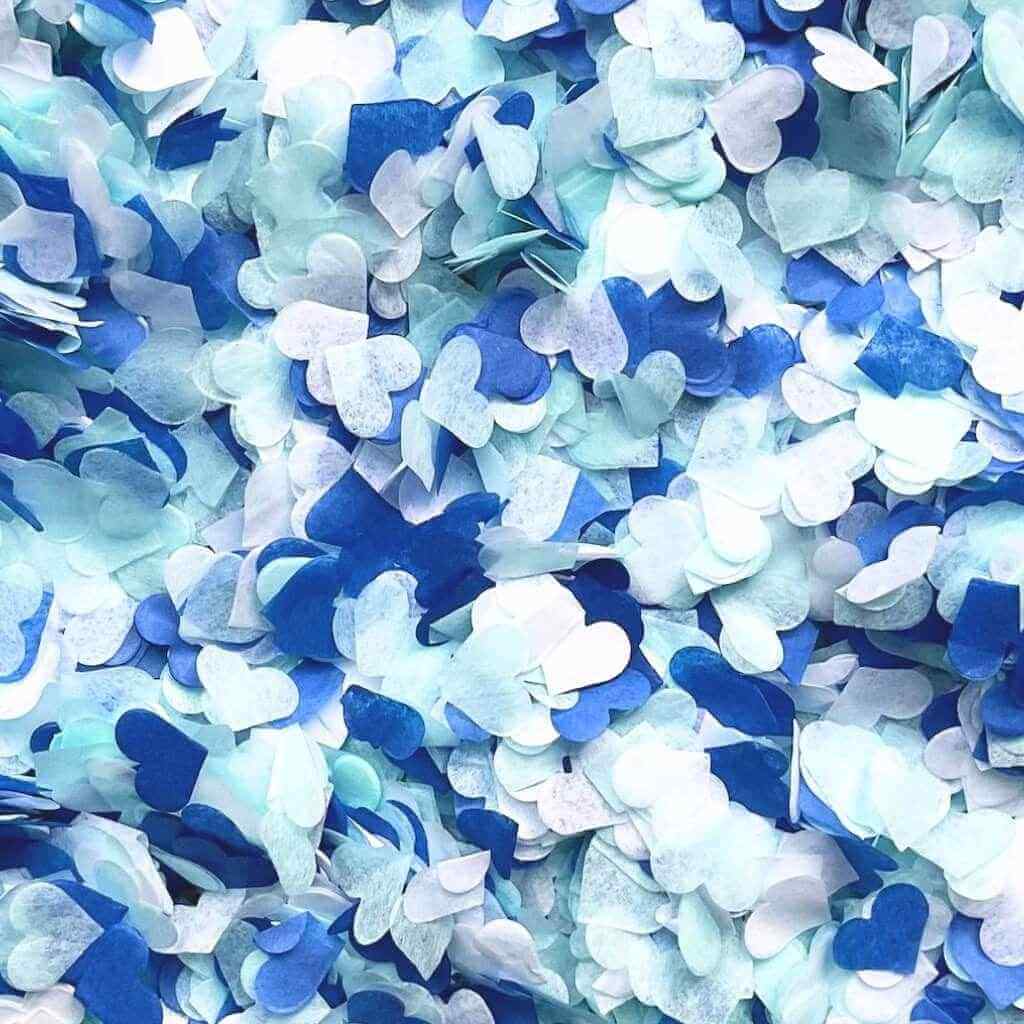 White, Baby Blue & Navy Blue Heart Paper Confetti 20g