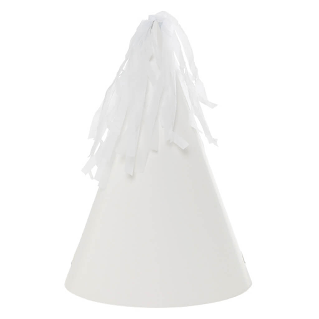 White Party Hats with Tassel Toppers 10pk