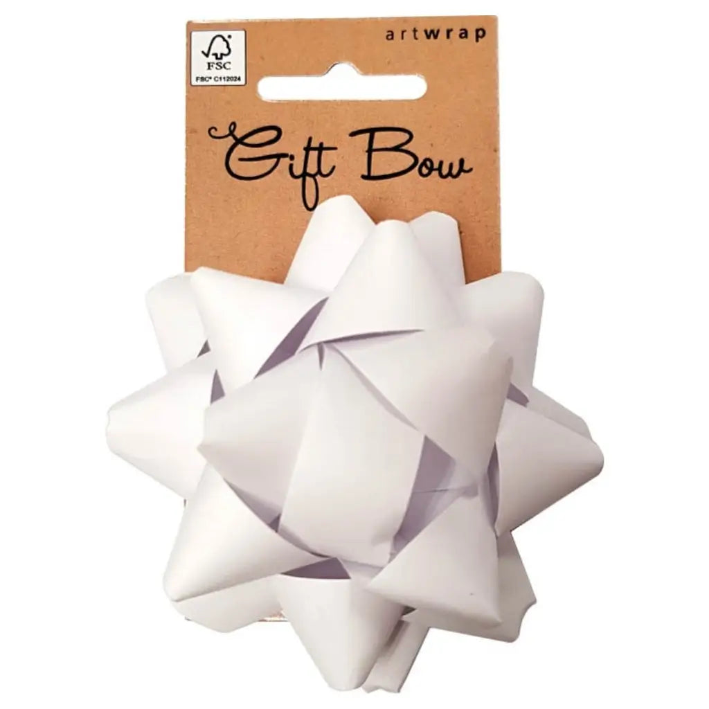 white paper star gift bow with self-adhesive backing