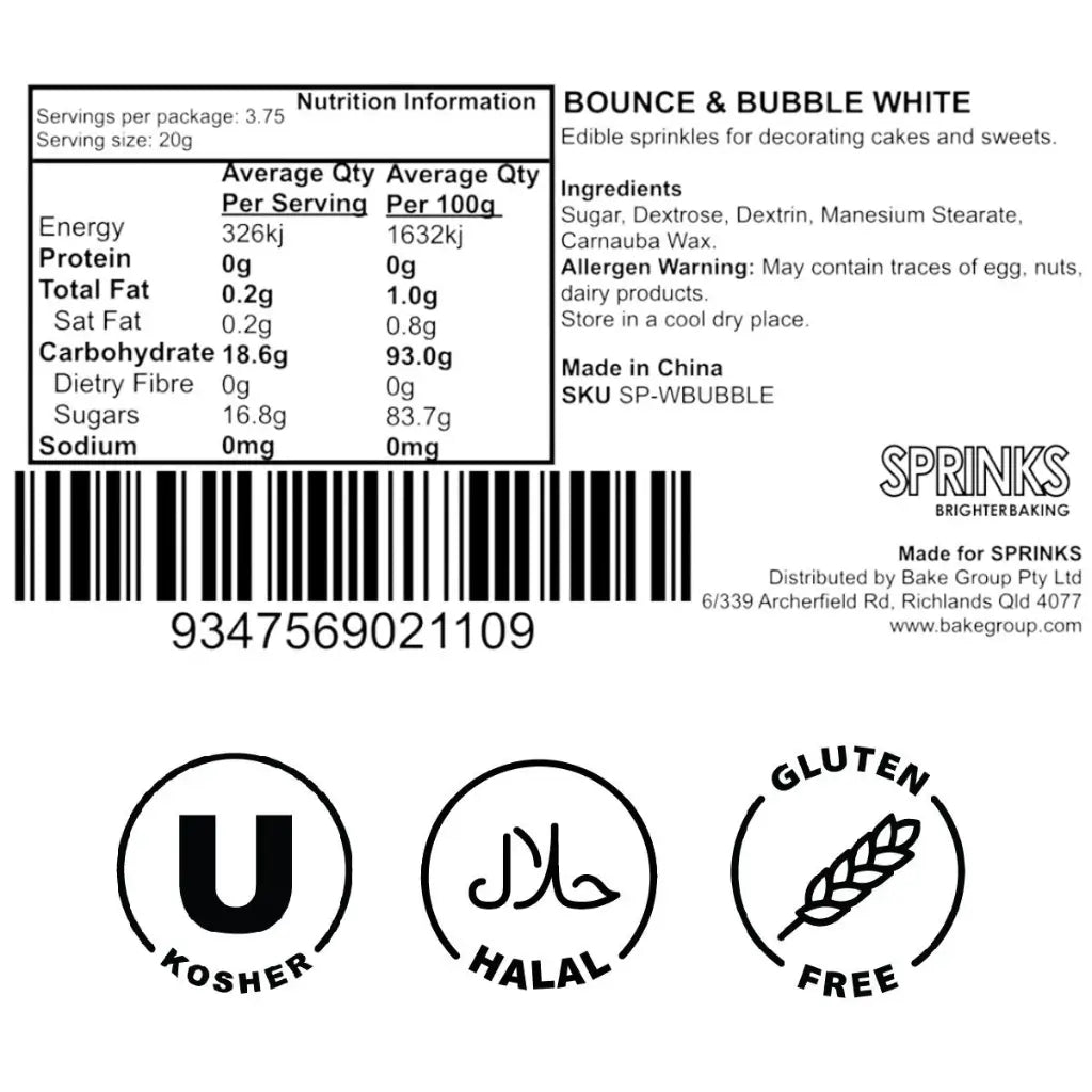 Sprinks bounce & bubble white pearl sprinkles for baking ingredients