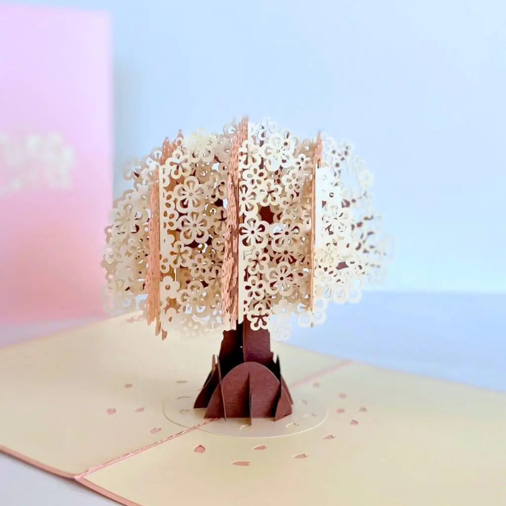 White Pink Japanese Cherry Blossom Tree Pop Card