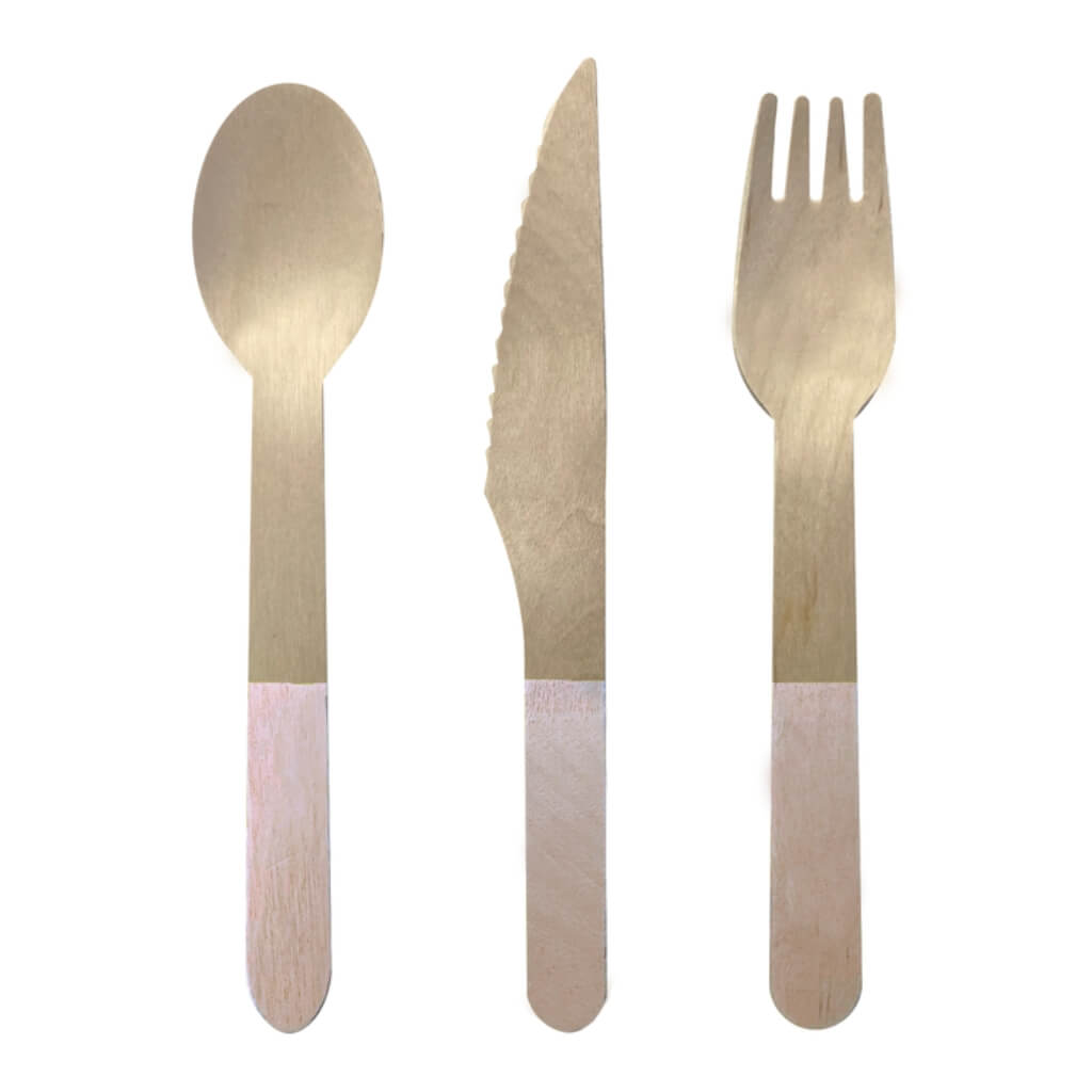 White Sand Wooden Cutlery Set 30pk