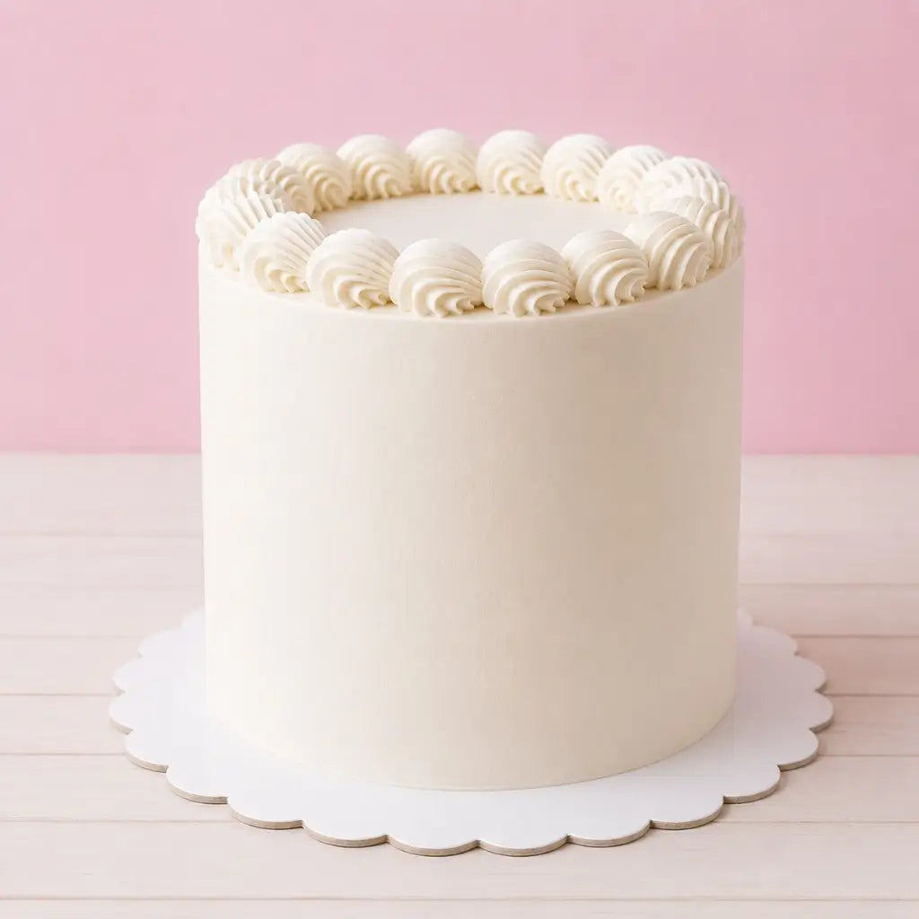 Papyrus white scalloped cake board measuring 25.4cm