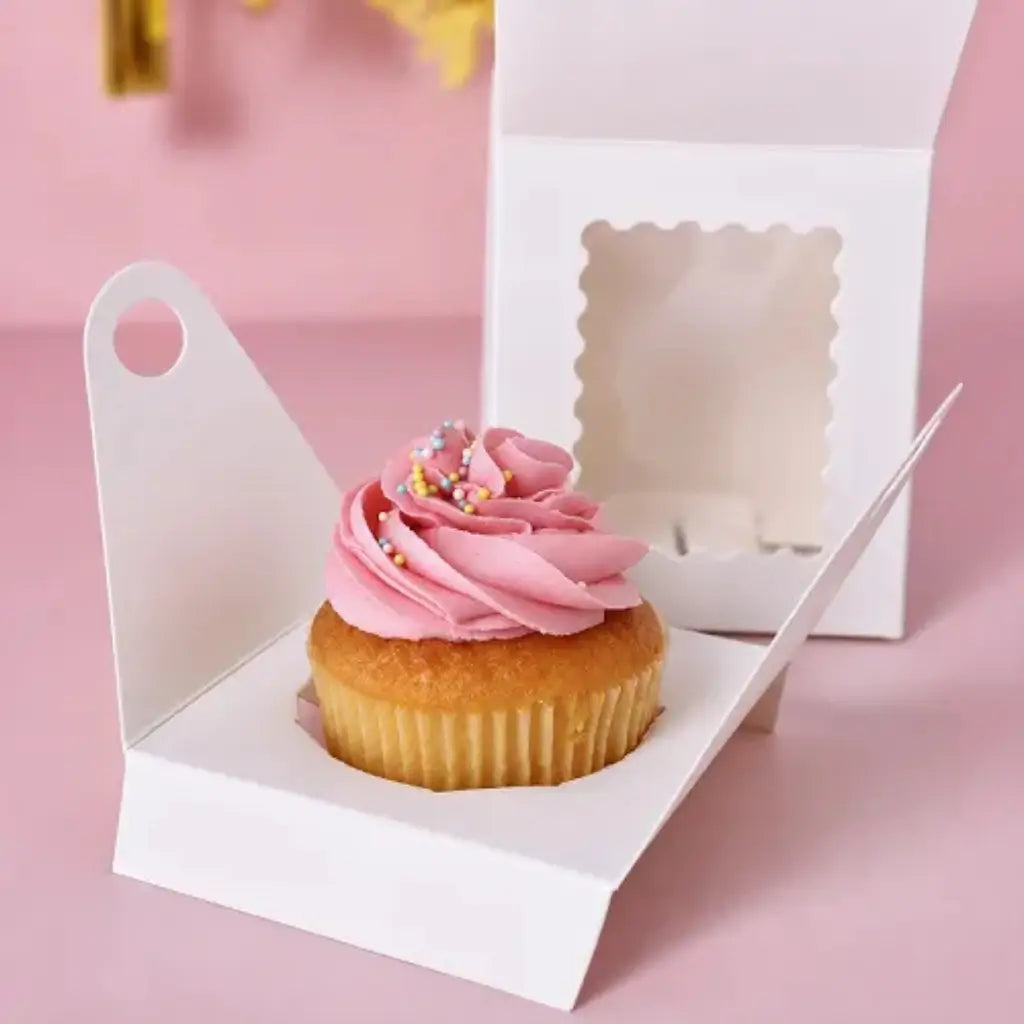 Cake Craft white single hole cupcake box with clear window - insert