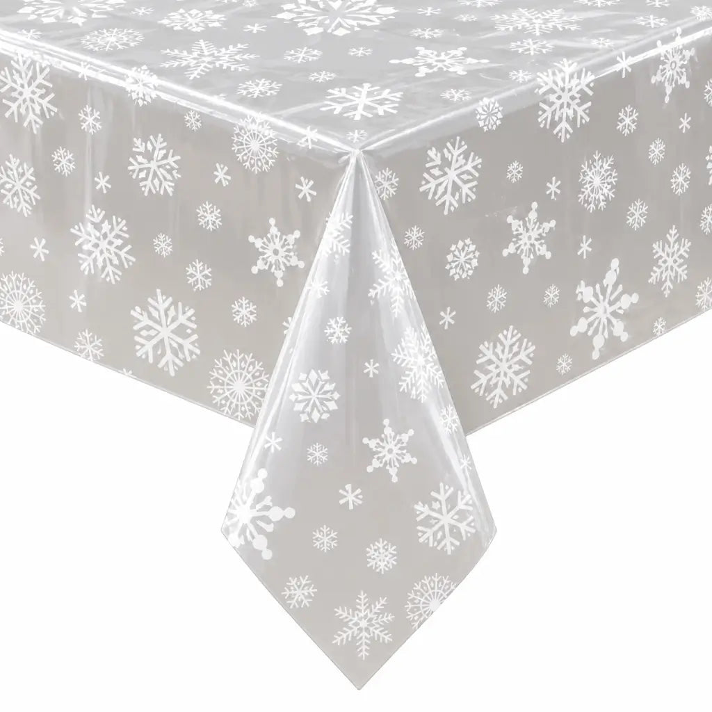 White snowflake tablecover measuring 137 by 274 centimetres