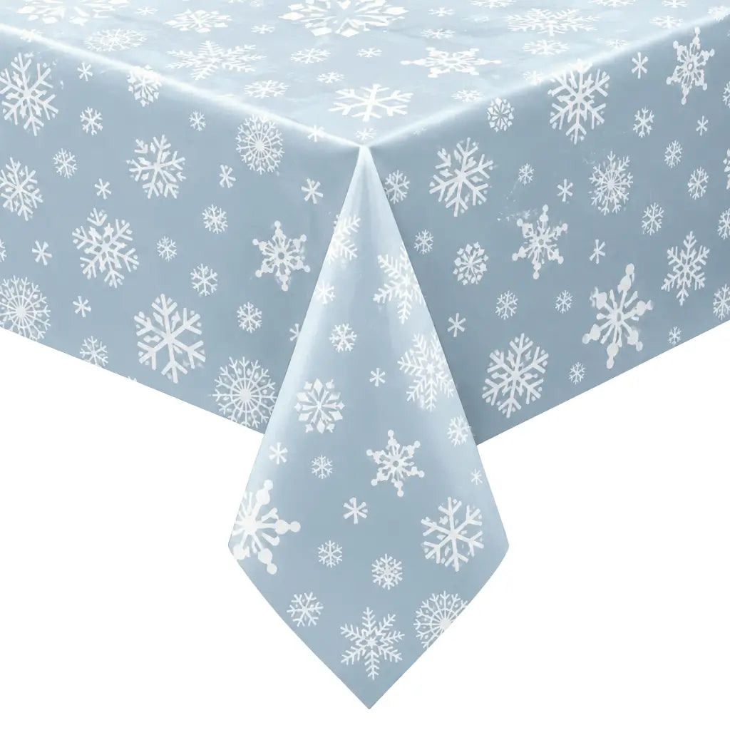White snowflake tablecover measuring 137 by 274 centimetres