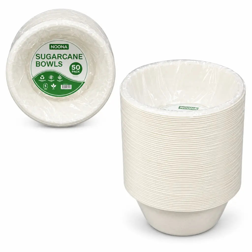 white sugarcane round bowls in a pack of 50