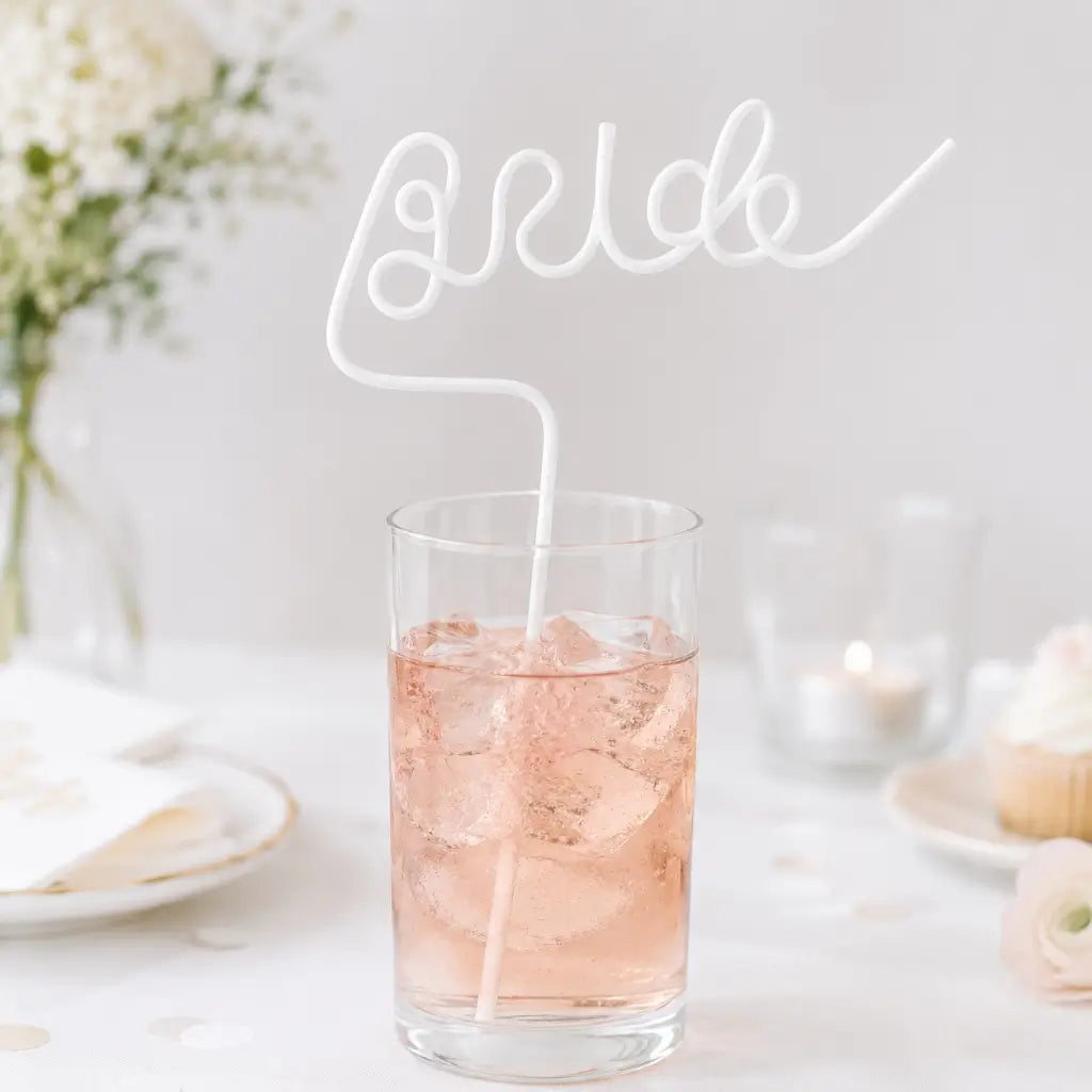 Bachelorette Party Bride Swirly Drinking Straw - White