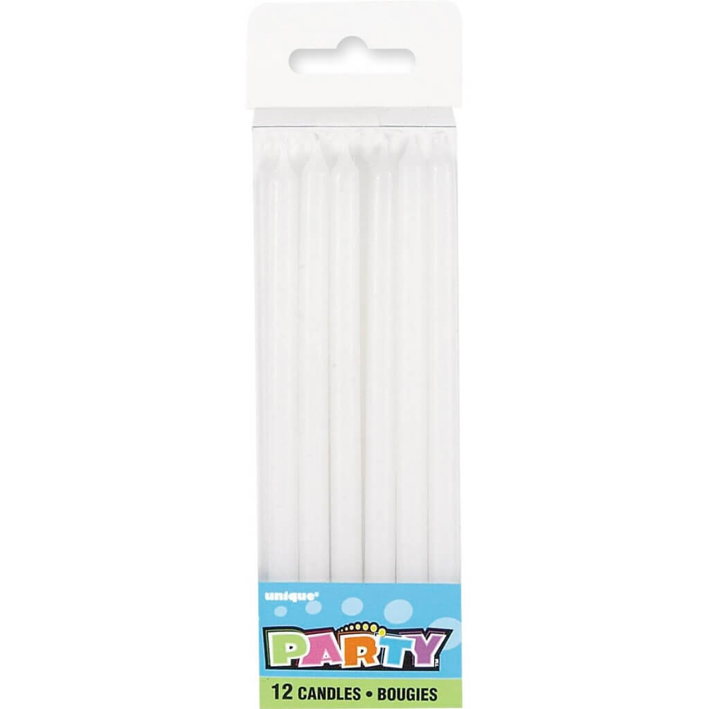 White Taper Birthday Candles 12pk