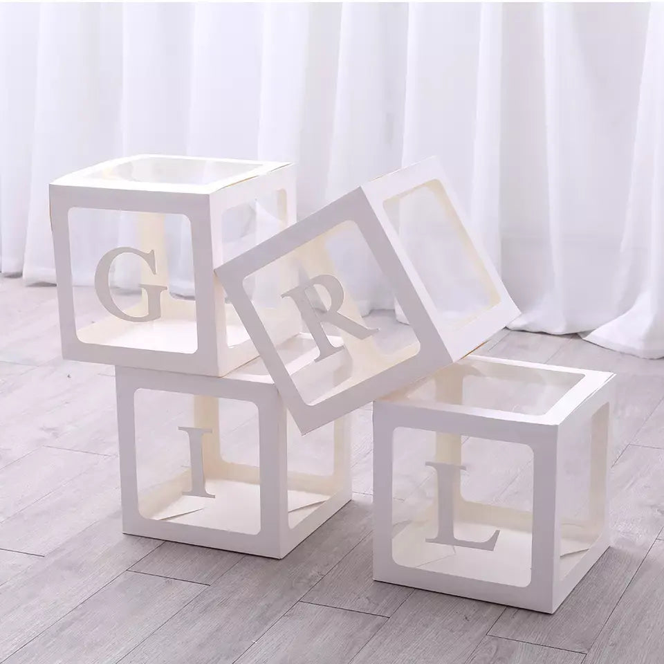 White Balloon Cube Box with Letter