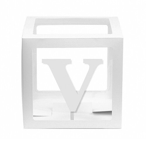 White Balloon Cube Box with Letter V