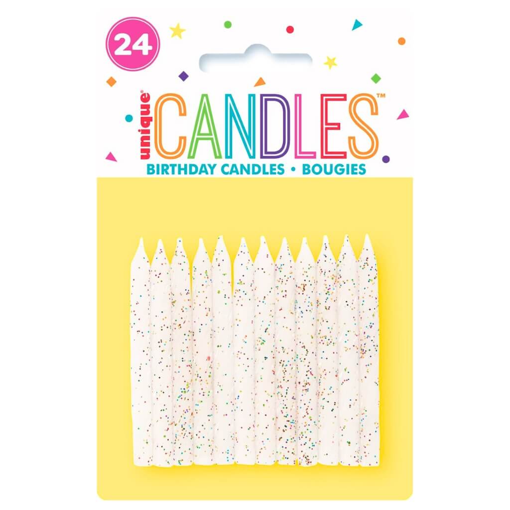 White Glitter Spiral Candles 24pk cake decorations