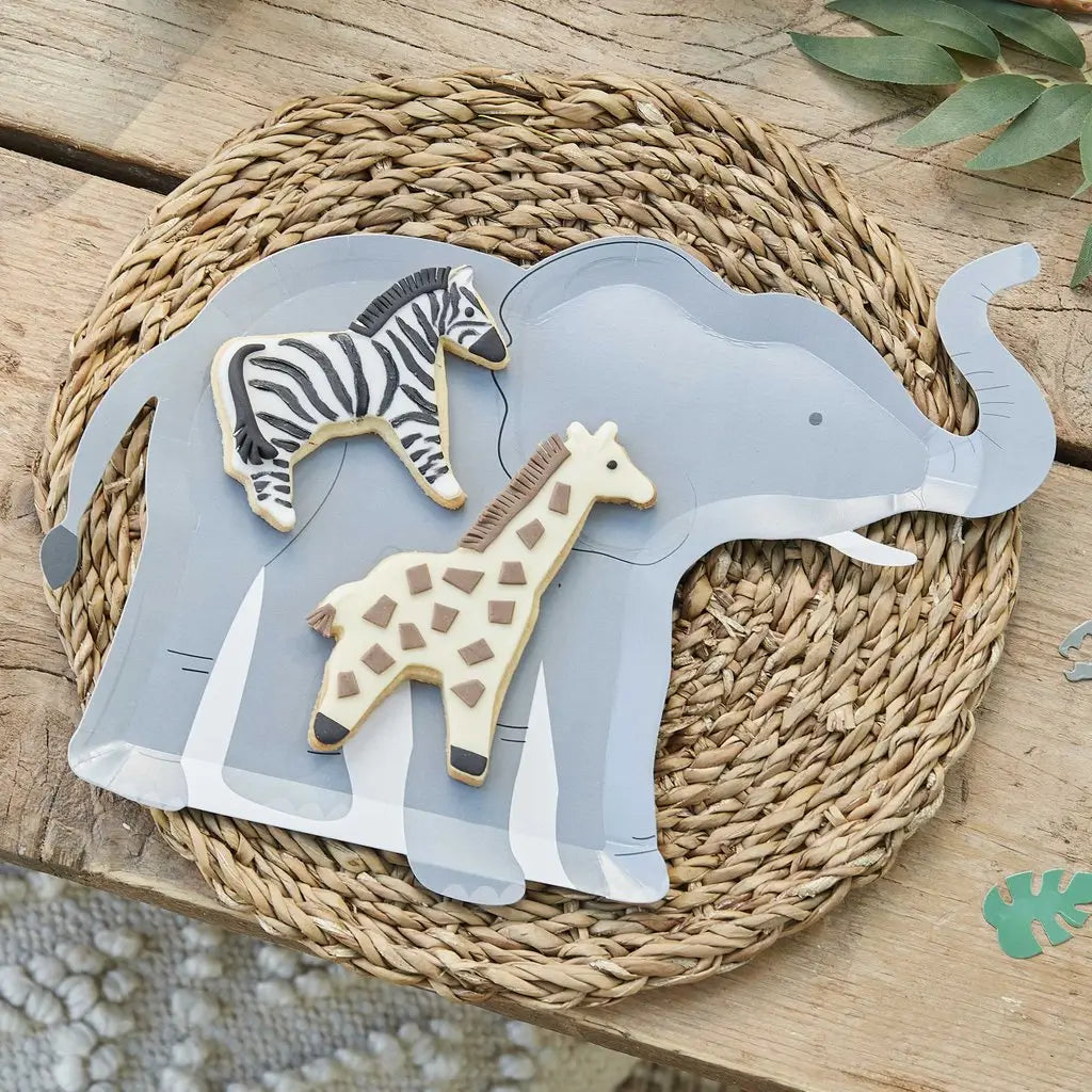 Wild Jungle Elephant Shaped Paper Plates 8pk