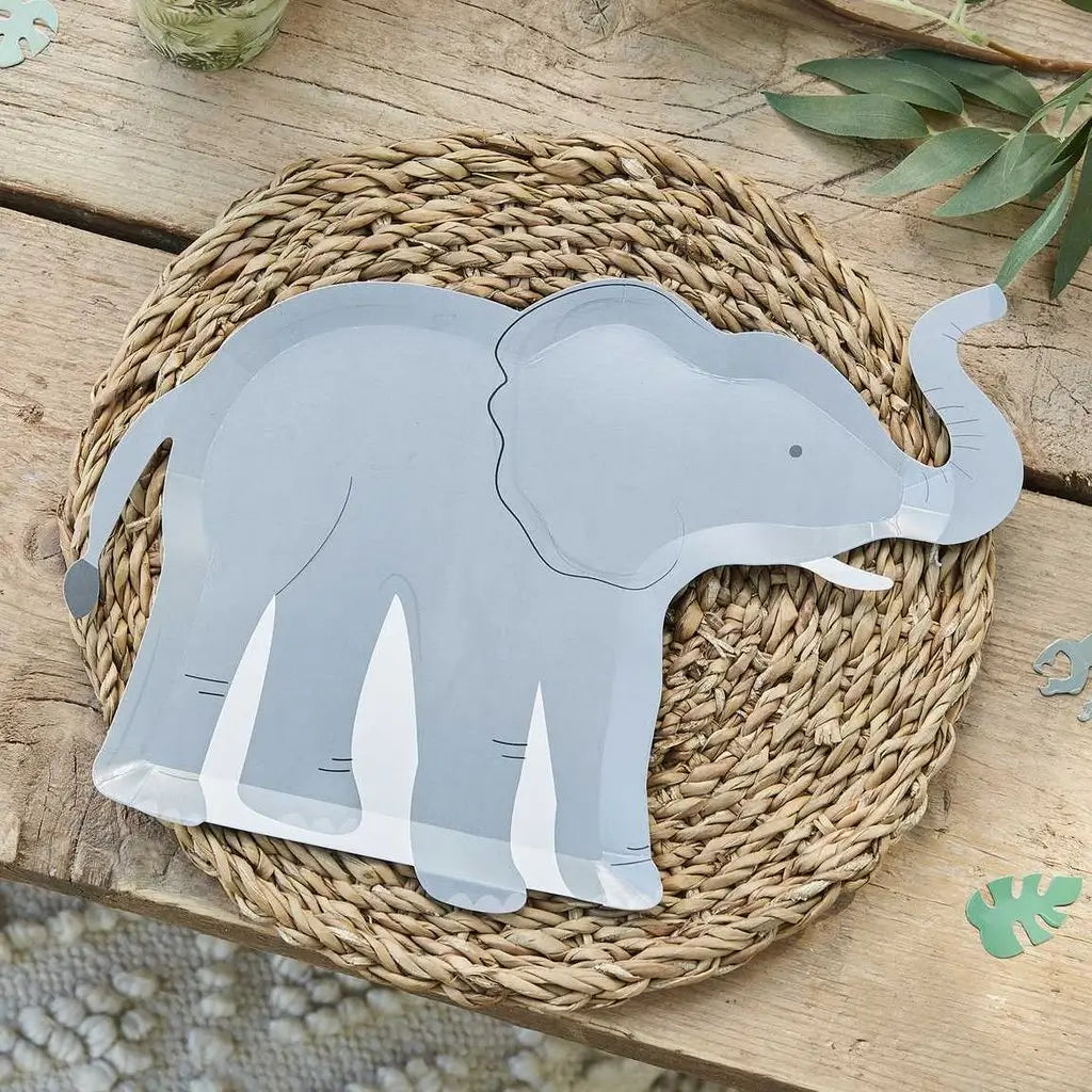 Wild Jungle Elephant Shaped Paper Plates 8pk
