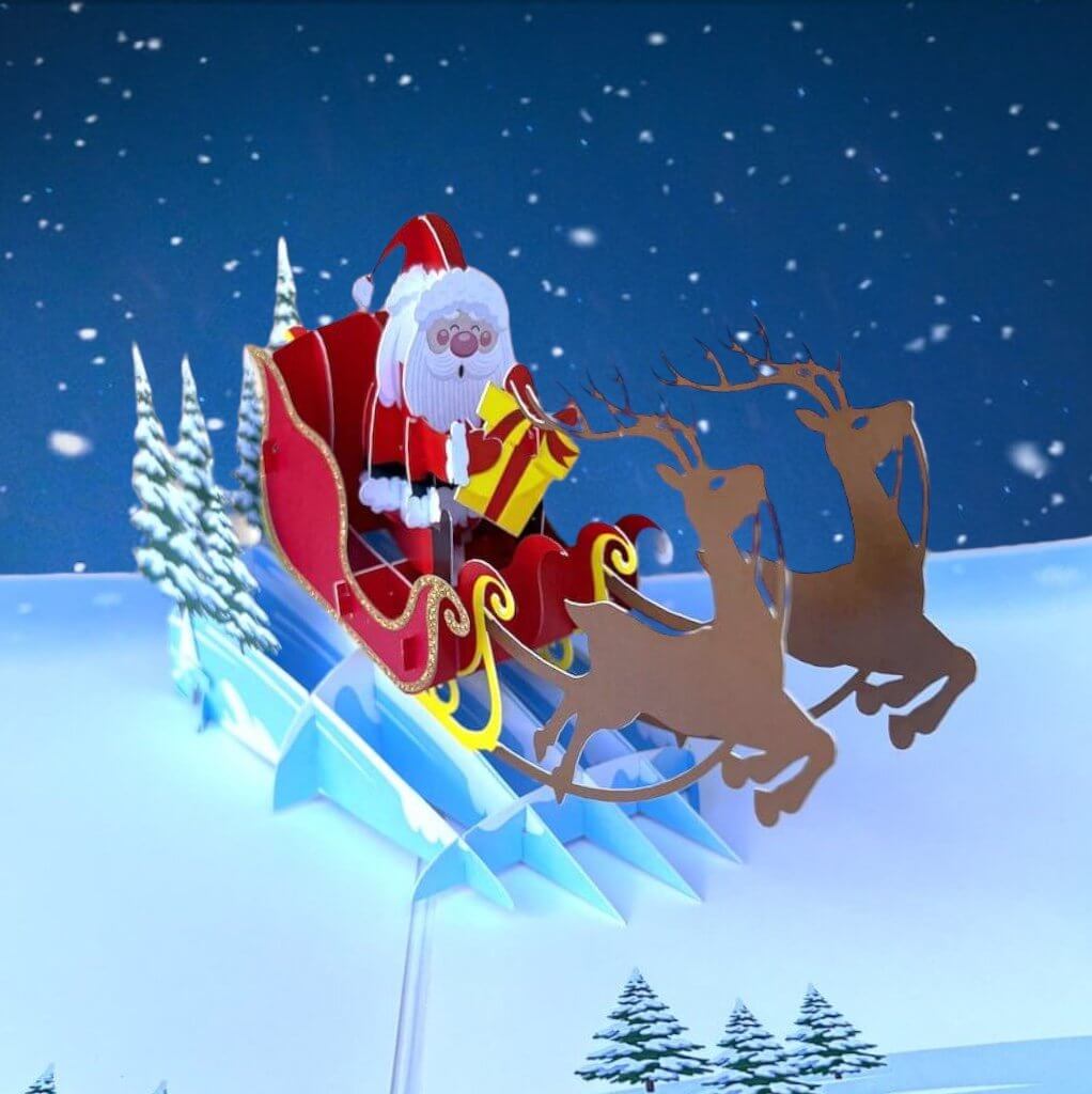Christmas Santa Sleigh and Reindeer 3D Pop Up Card