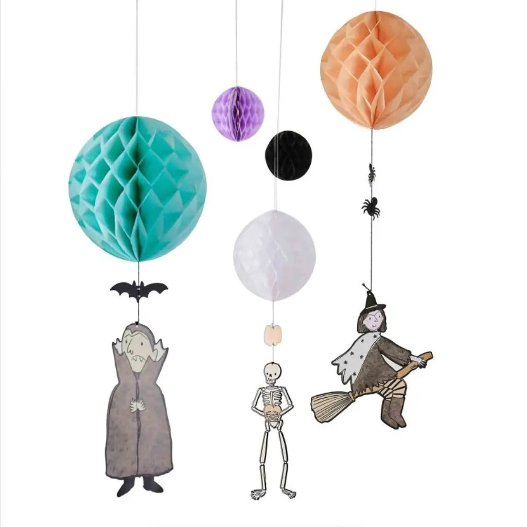 Five Boo Crew Halloween character honeycomb hanging decorations