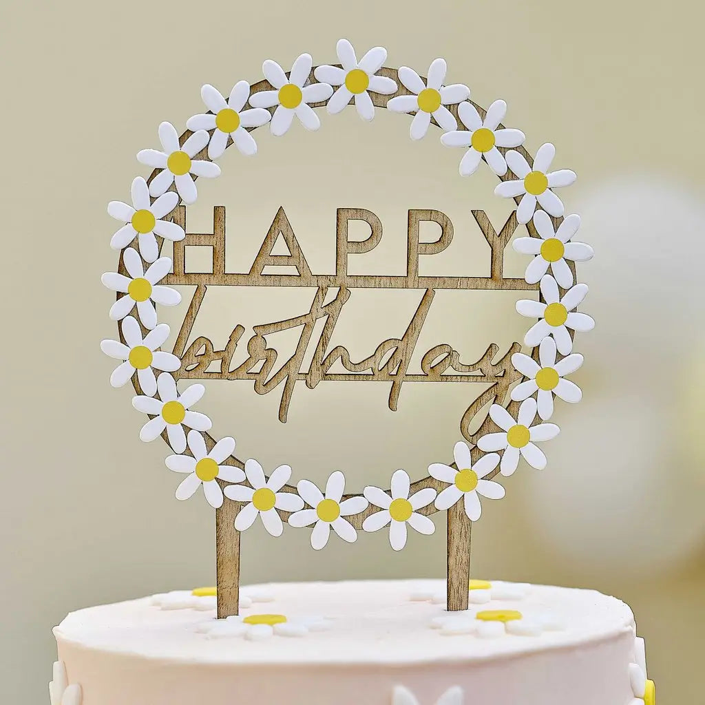 happy birthday floral daisy cake topper